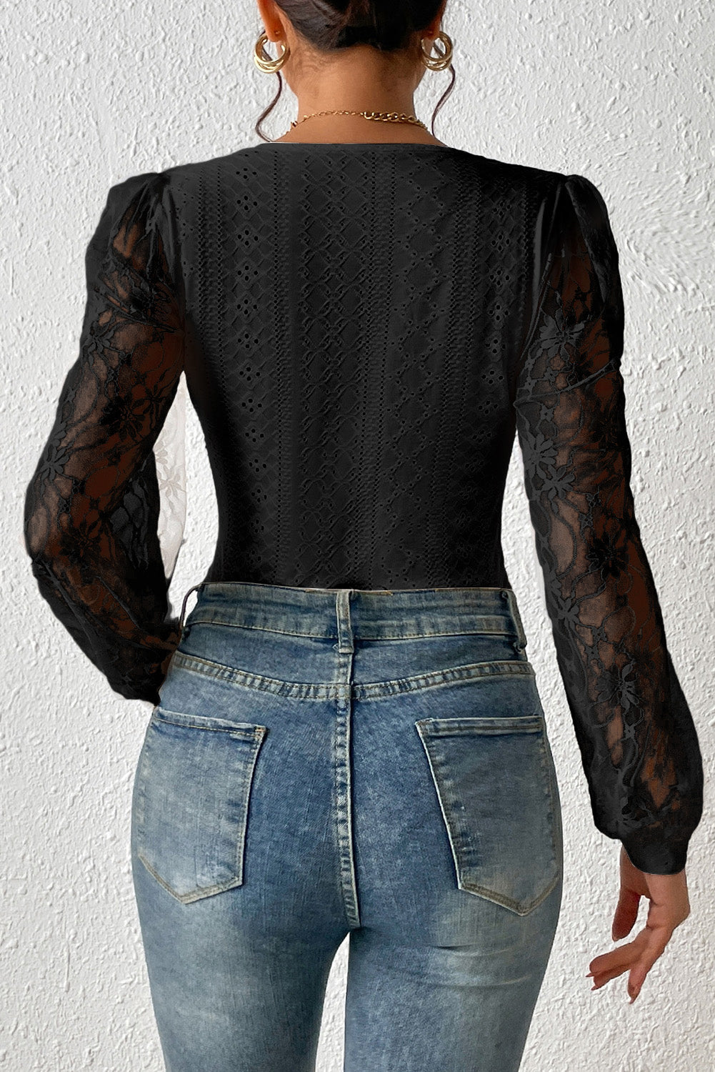 Long Sleeve Pointelle Knit Black Bodysuit