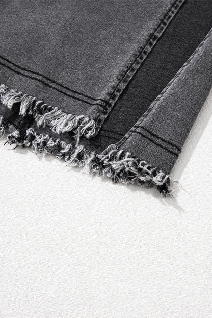 High Rise Black Denim Jean Midi Skirt