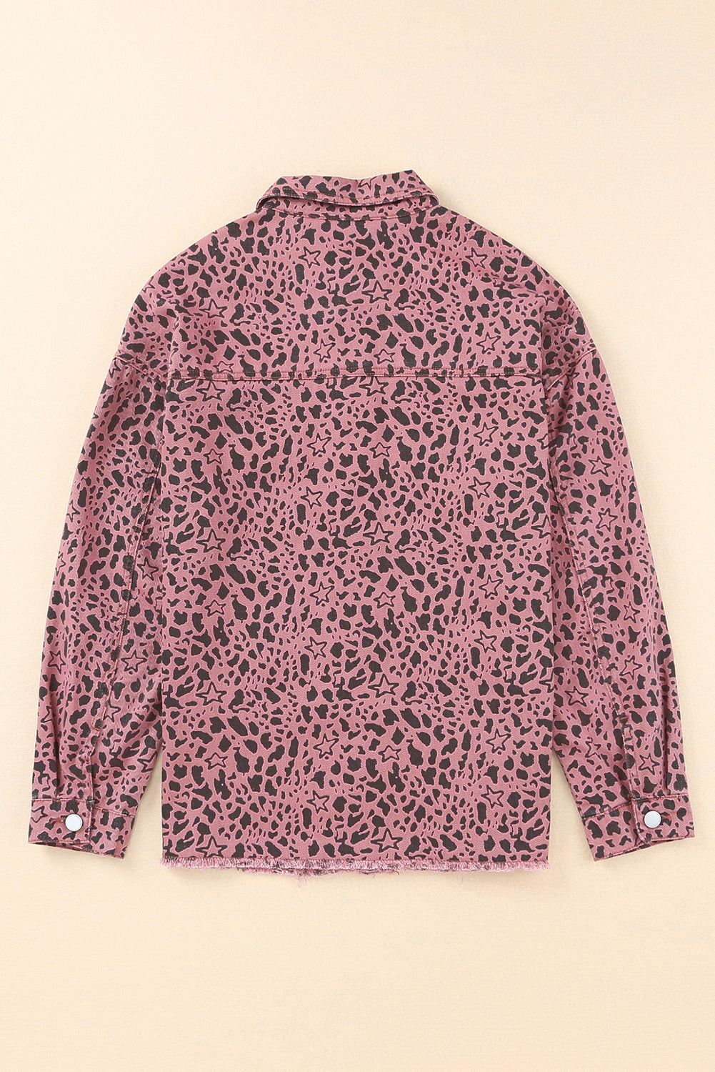 Long Sleeve Button-down Pink Leopard Print Denim Jean Jacket