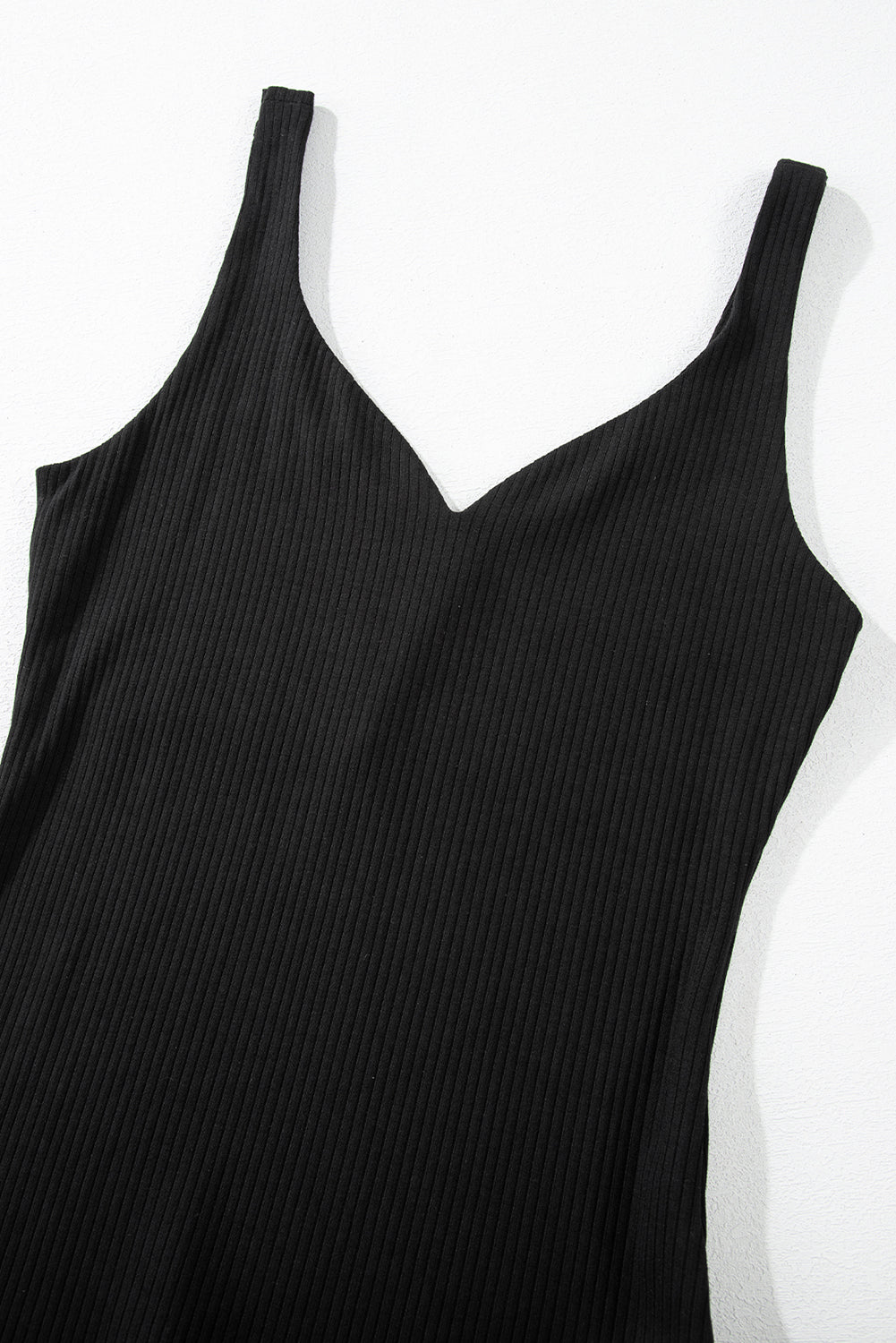 Sleeveless Sweetheart Neckline Ribbed Black Tank Top