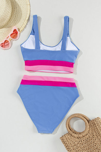 Two-Piece Colorblock High Waisted Swimsuit