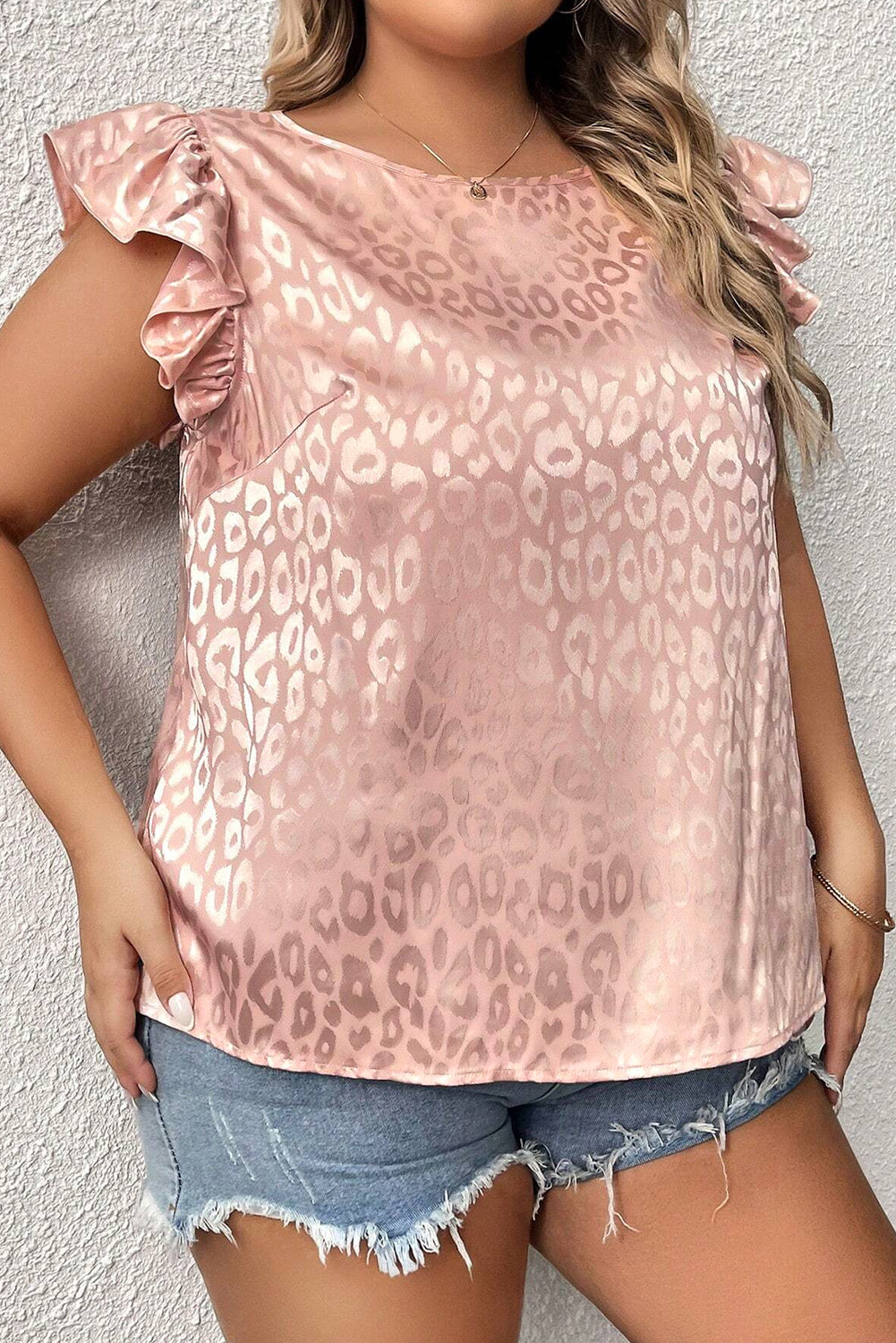 Flutter Sleeve Pink Leopard Print Top