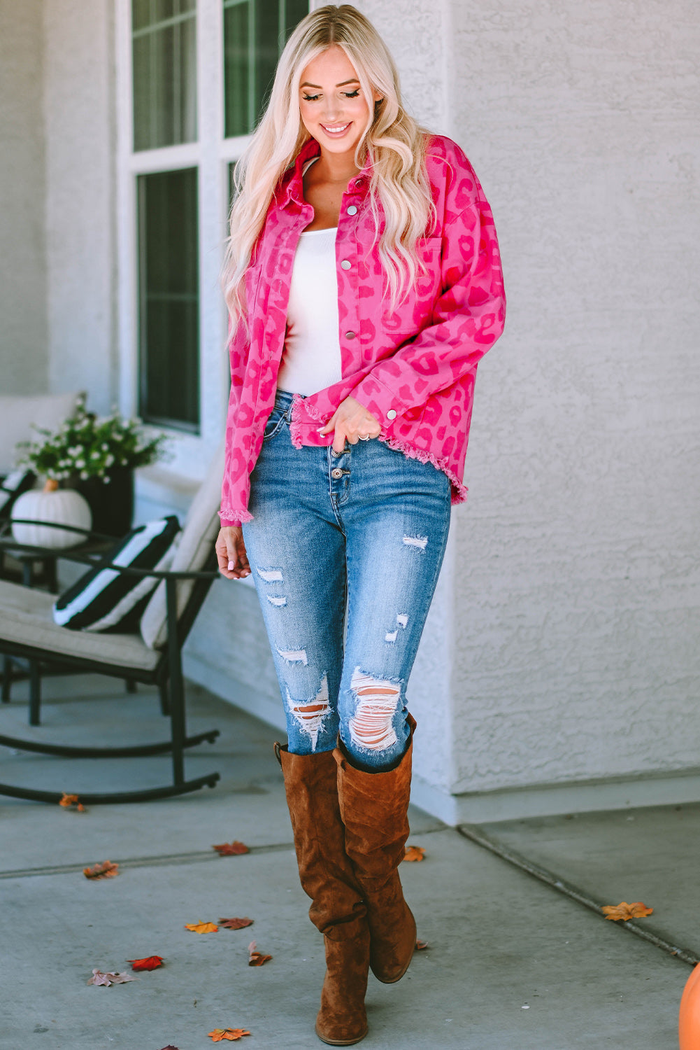 Long Sleeve Button-down Pink Denim Jean Jacket