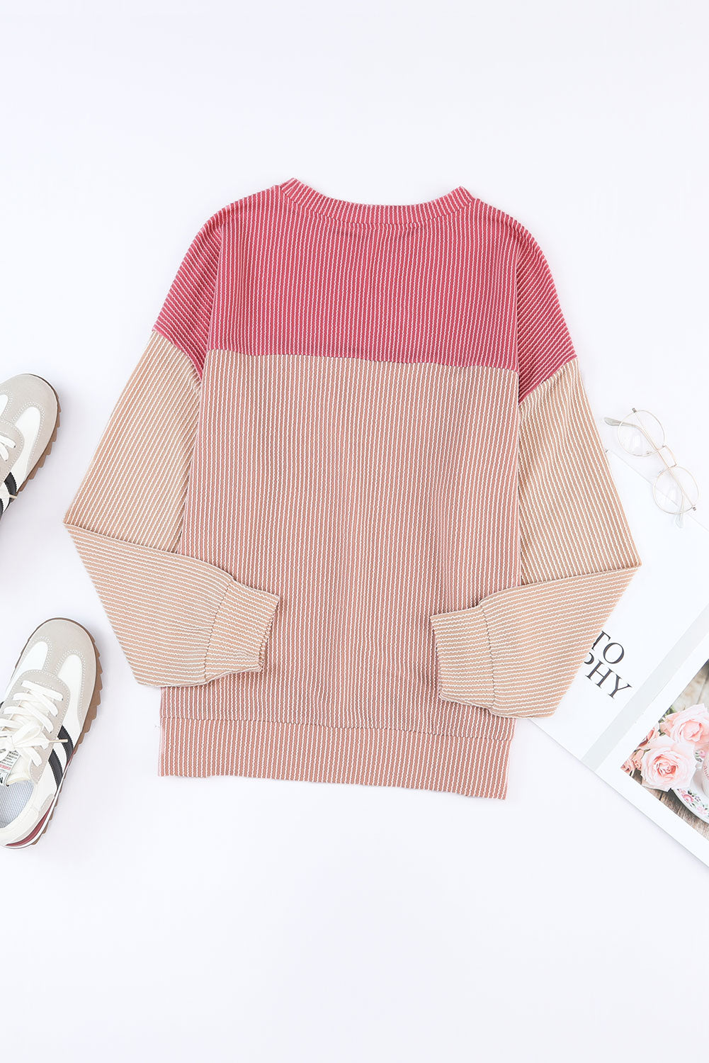 Long Sleeve Crew Neck Colorblock Sweater