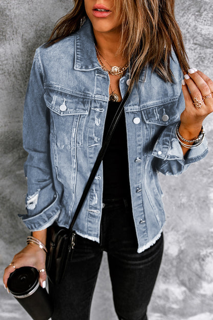 Long Sleeve Button-down Denim Blue Jean jacket