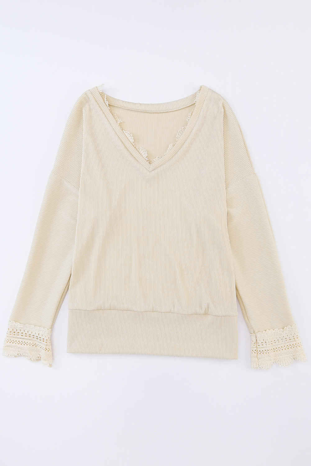 Long Sleeve V-neck Lacey Ribbed Sweater