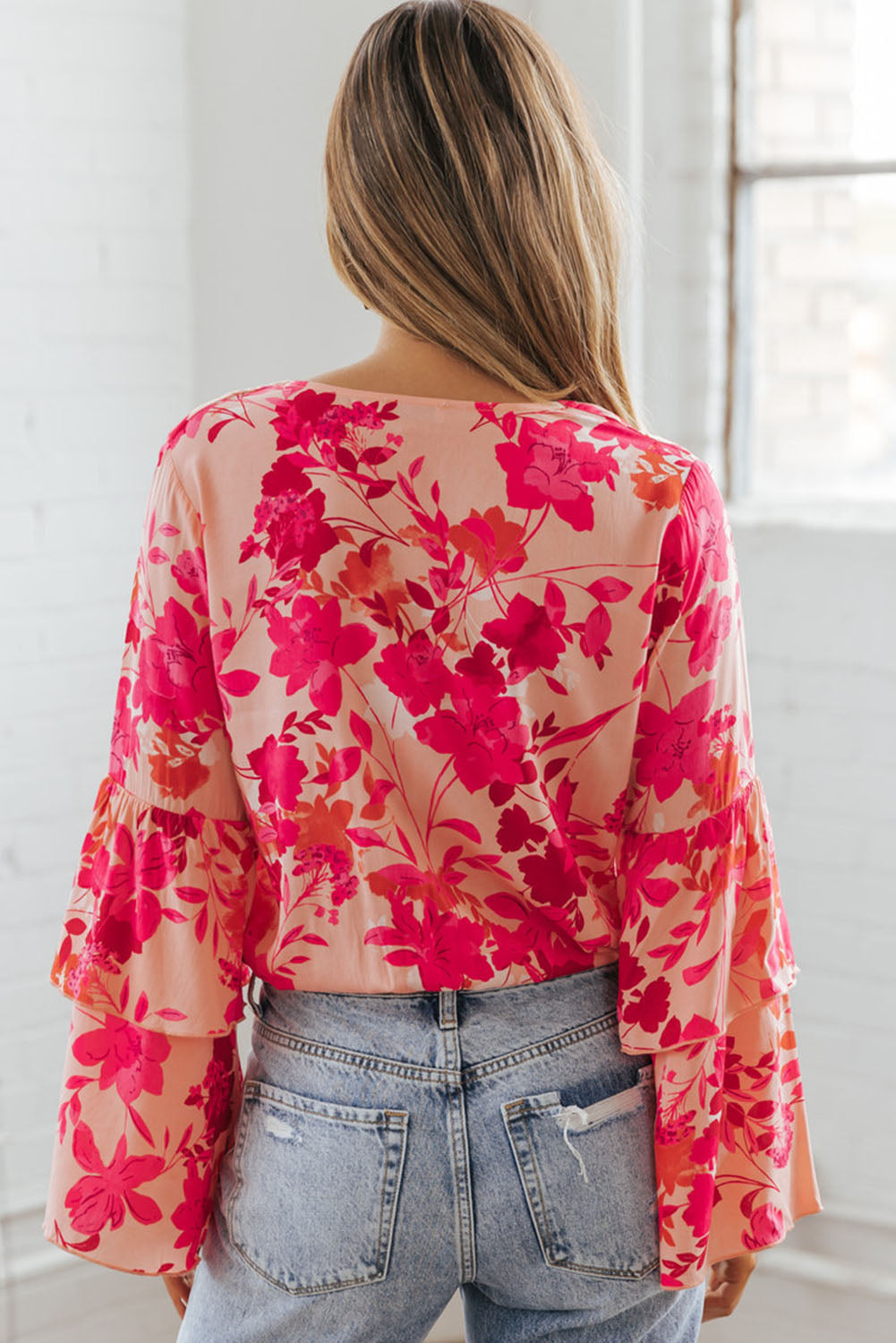 Long Sleeve Floral Print V-neck Bodysuit