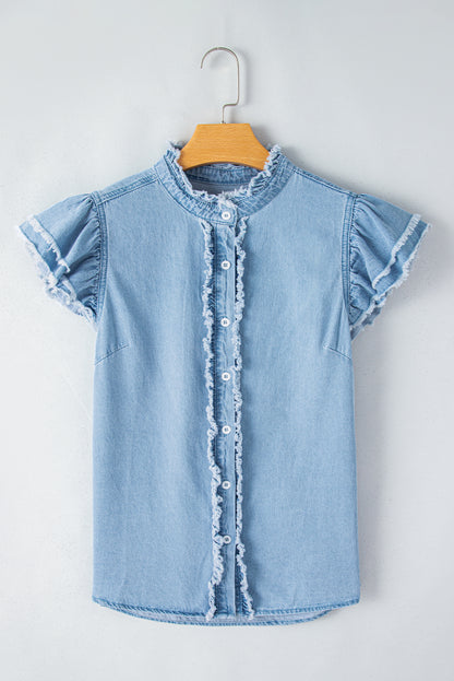 Flutter Sleeve Button-down Denim Shirt/Top