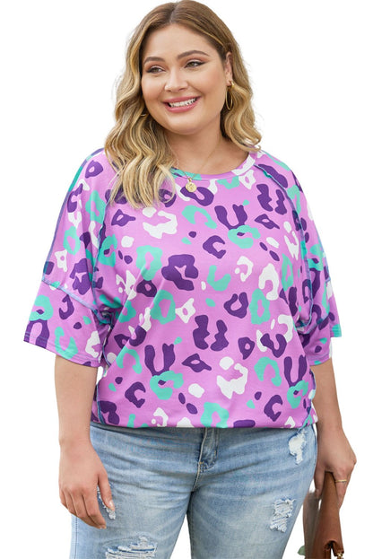 1/2 Sleeve Leopard Print Plus Size Top