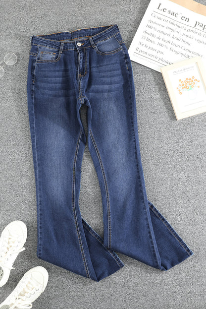 Low Rise Flared Leg Blue Jeans