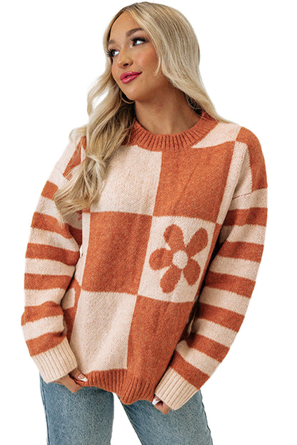 Long Sleeve Crew Neck Colorblock Sweater