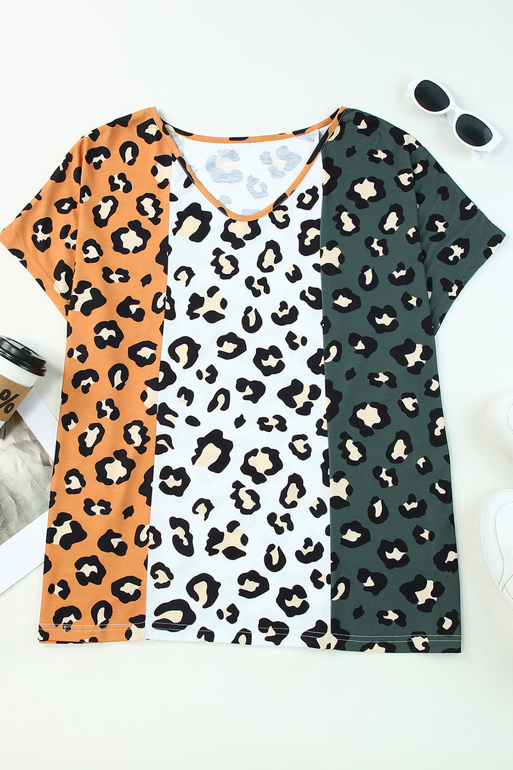 Short Sleeve Leopard Print Plus Size Top