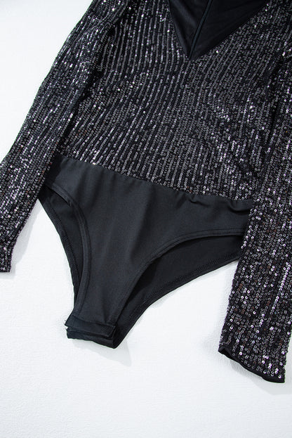 Long Sleeve V-neck Sequin Bodysuit