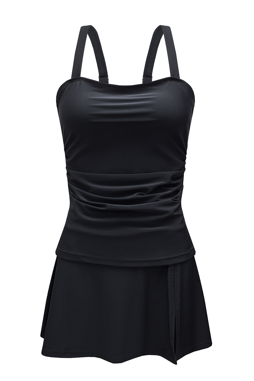 Sleeveless Black Solid Square Neck Tankini Swimsuit