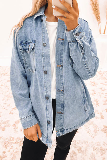 Long Sleeve Button-down Denim Jean Shirt