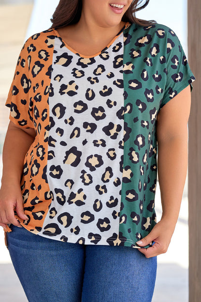 Short Sleeve Leopard Print Plus Size Top