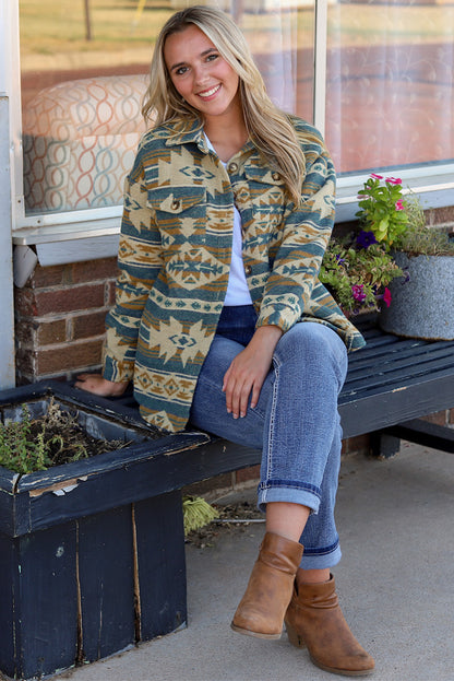 Long Sleeve Southwest Aztec Print Button Down Jacket