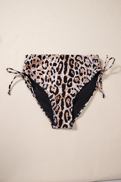 Two-piece Solid Top and Leopard Print Bottom Bikini Swimsuit