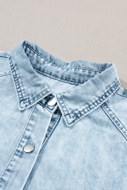 Short Sleeve Button-Down Denim Blue Jean Mini Dress