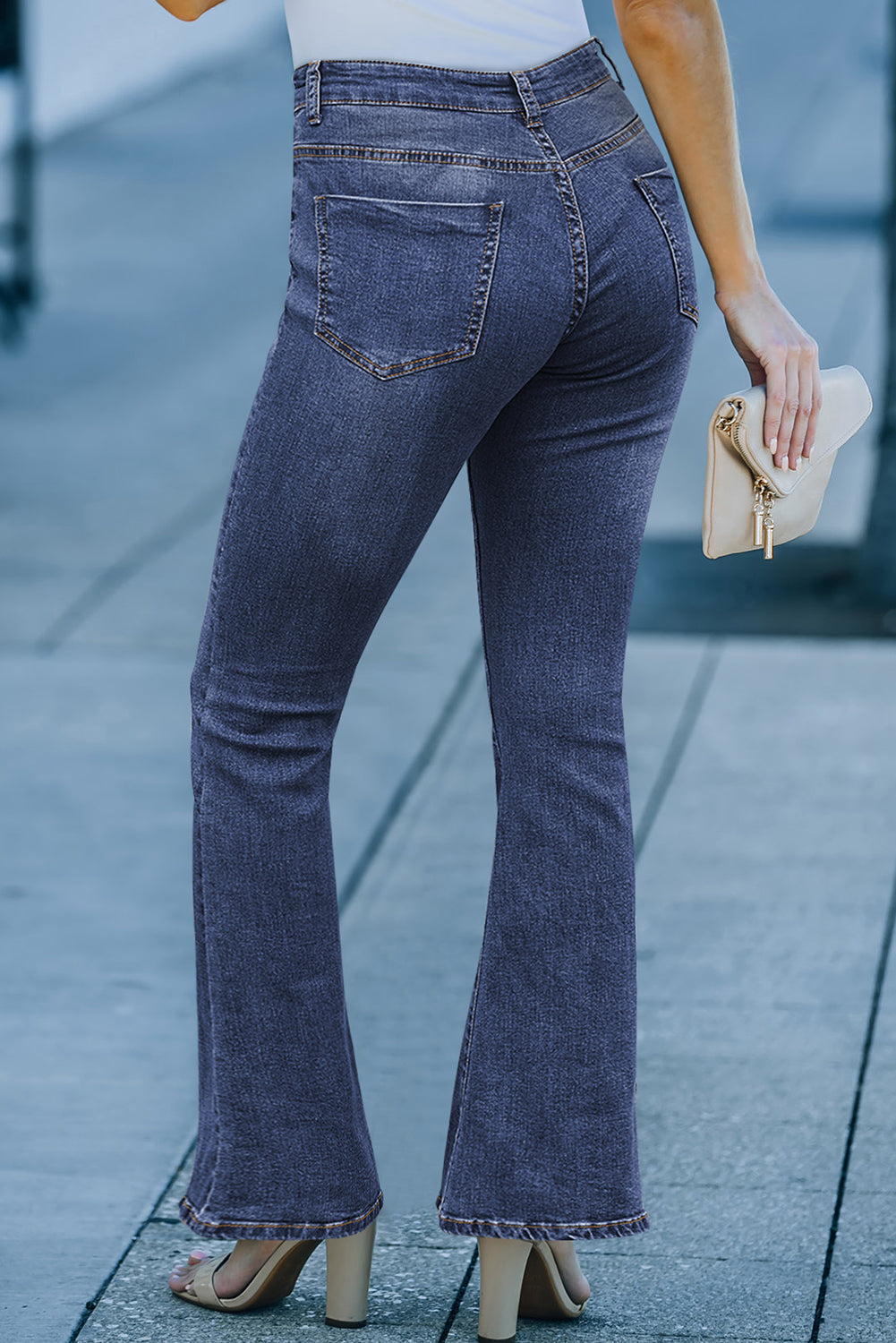 Low Rise Flared Leg Blue Jeans