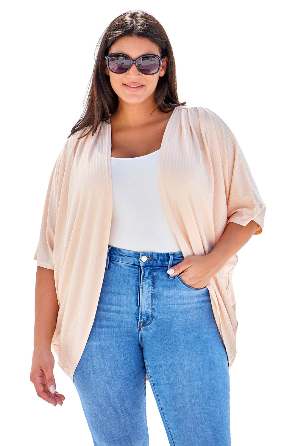 Half Sleeve Open Front Plus Size Cardigan