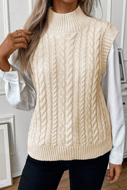 Cap Sleeve Off White Cable Knit Sweater