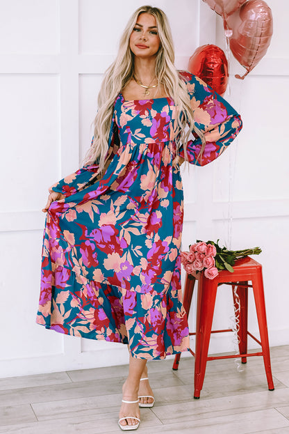 Short Sleeve Floral Print Maxi Dress