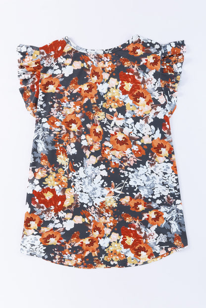 Flutter Sleeve Floral Print Plus Size Top