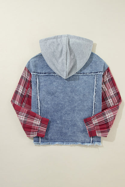 Long Sleeve Denim and Flannel  Button-down Jacket