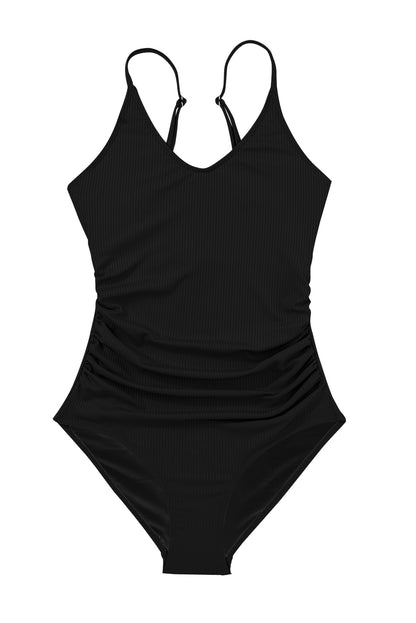 One-Piece  One Shoulder Strappy Black Swimsuit