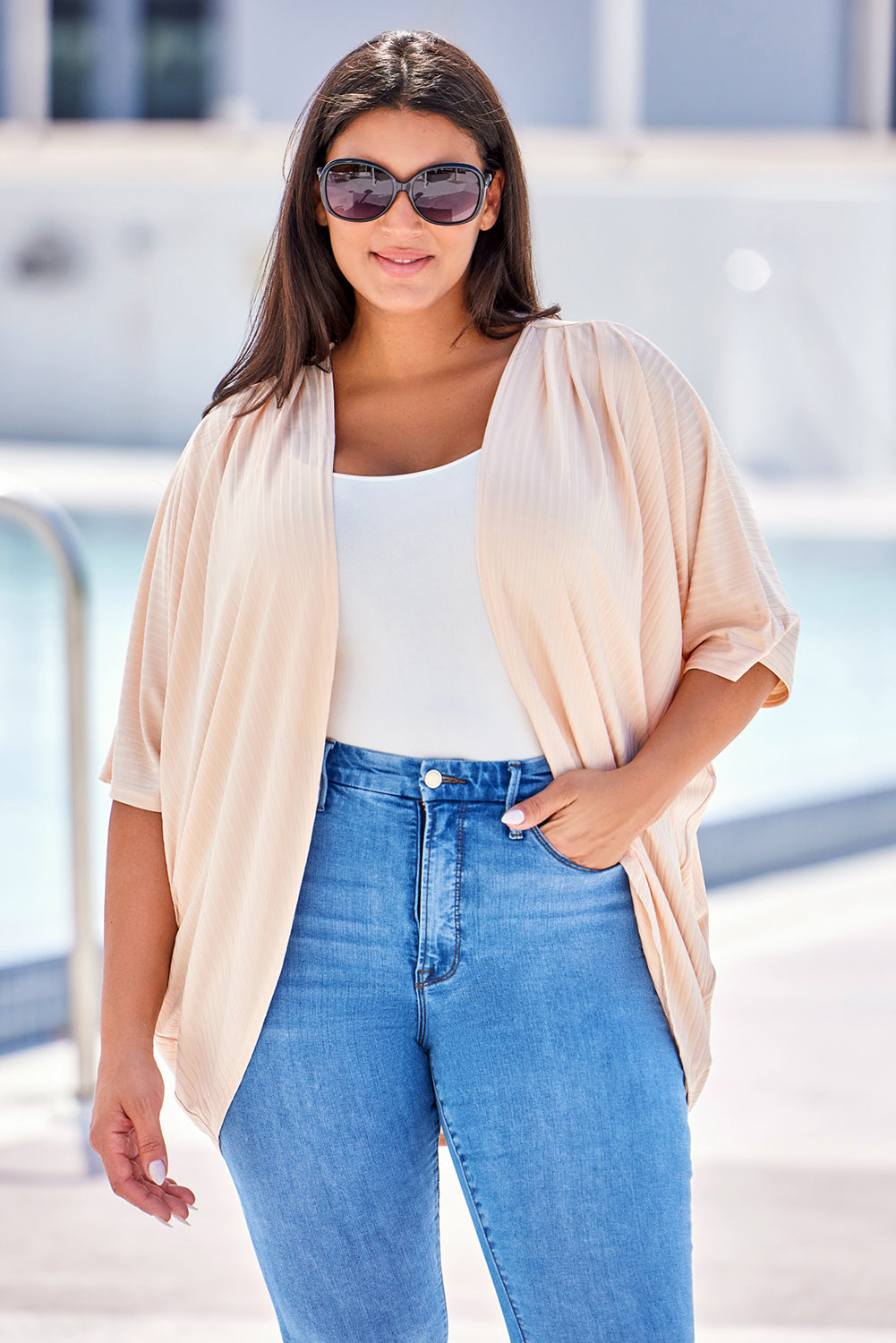 Half Sleeve Open Front Plus Size Cardigan