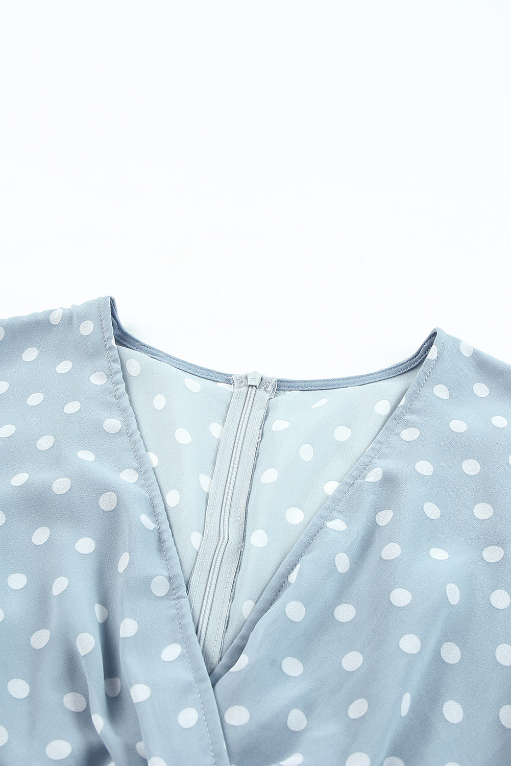 Long Sleeve Blue and White Polka-dot Wrap Dress