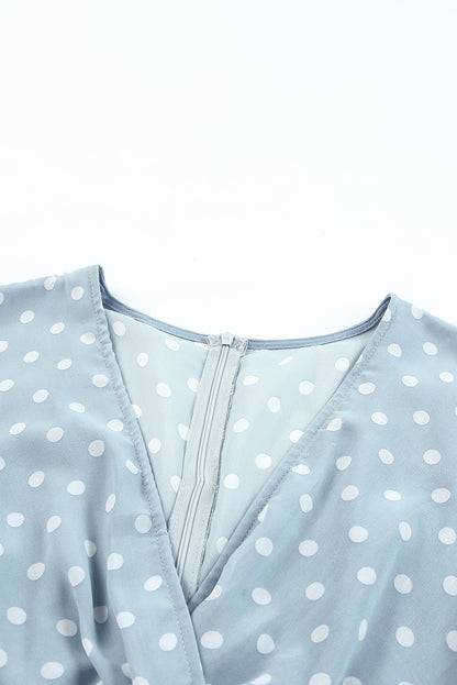 Long Sleeve Blue and White Polka-dot Wrap Dress