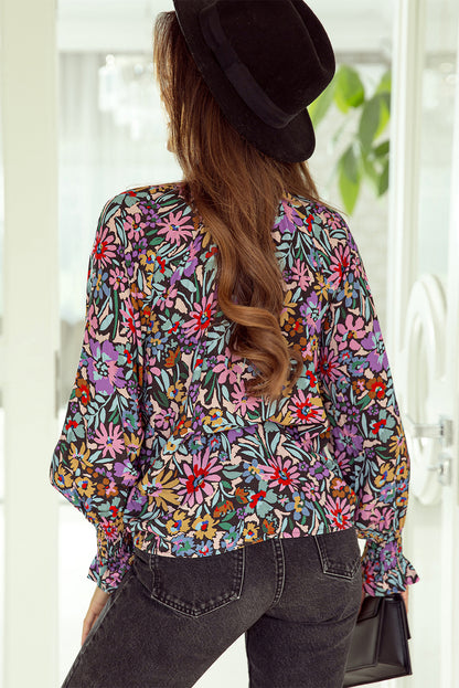 Long Sleeve Floral Print V-neck Top