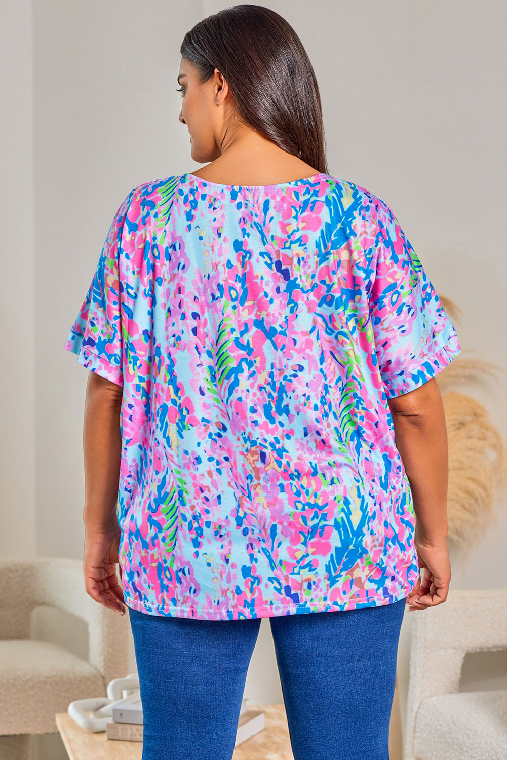 Short Sleeve V-Neck Floral Print Top