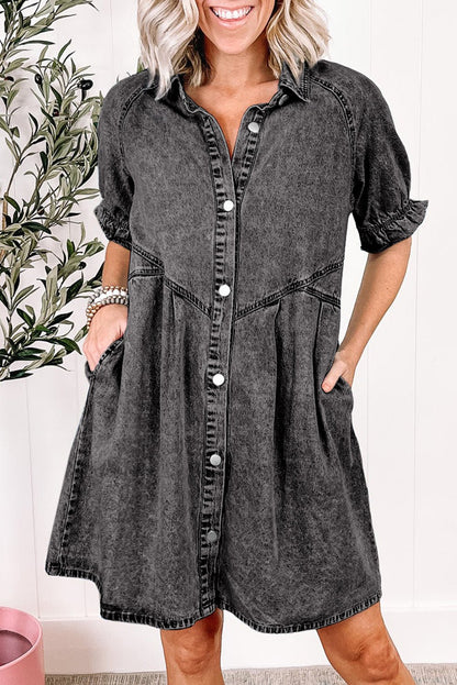 1/2 Sleeve Button-down Denim Jean Dress