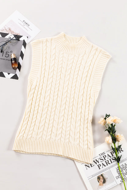 Cap Sleeve Off White Cable Knit Sweater