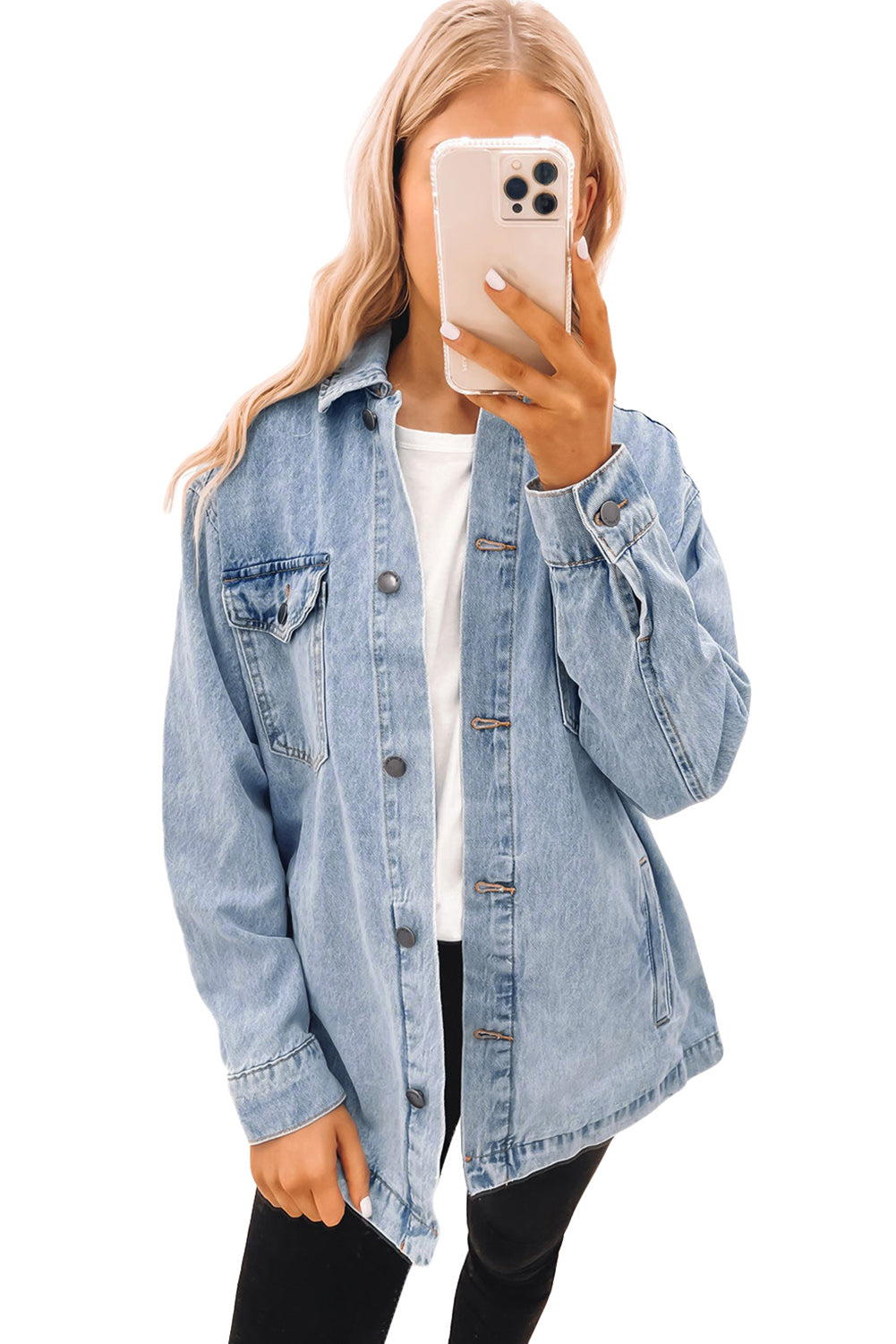 Long Sleeve Button-down Denim Jean Shirt