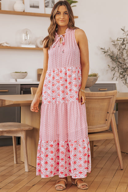 Sleeveless V-neck Floral Print Maxi Dress