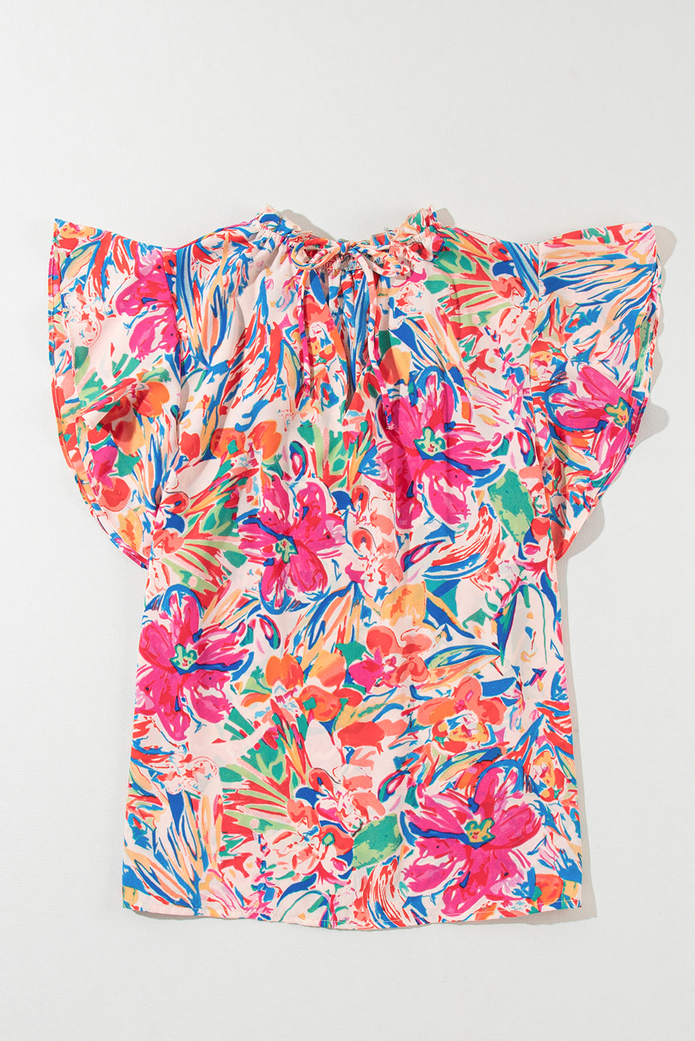 Flutter Sleeve Floral Print V-neck Top