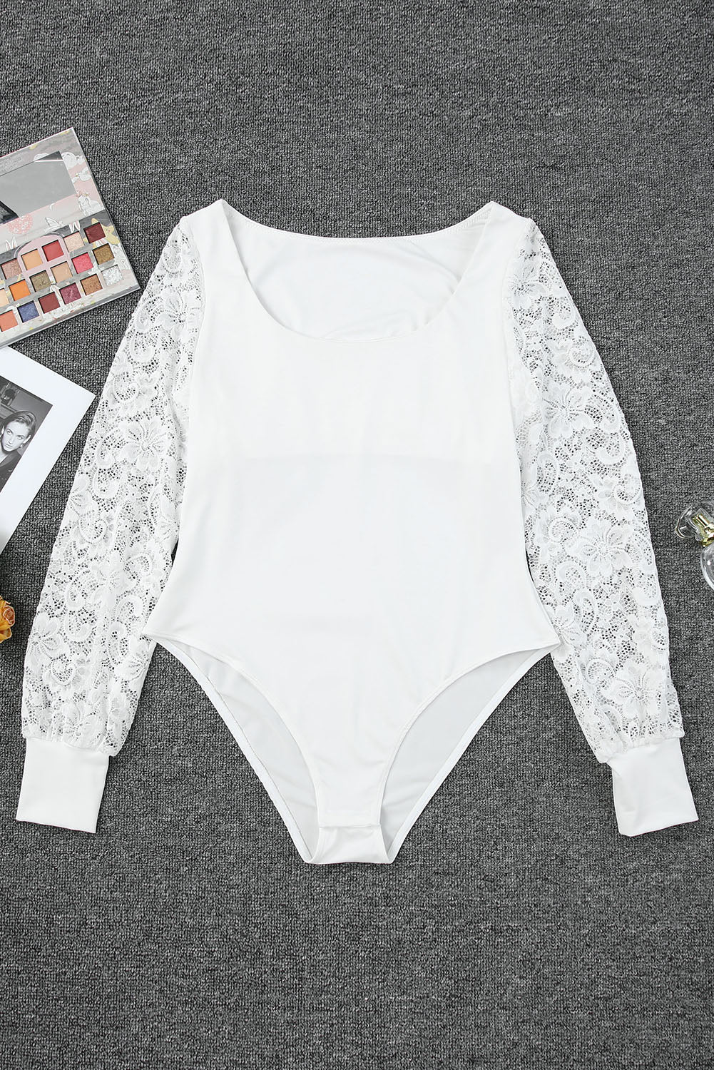 Long Sleeve White Lace Bodysuit