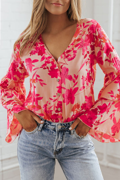 Long Sleeve Floral Print V-neck Bodysuit