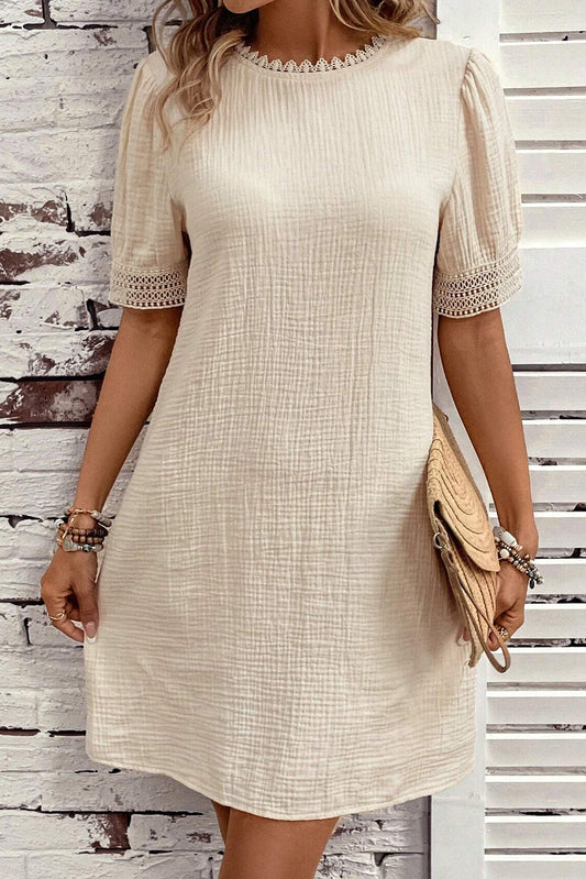 Half Sleeve Beige Lacey Mini Dress