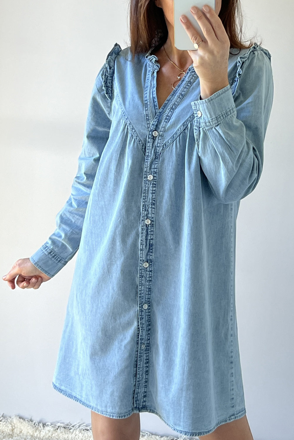 Long Sleeve Button-down Denim Jean Mini Dress