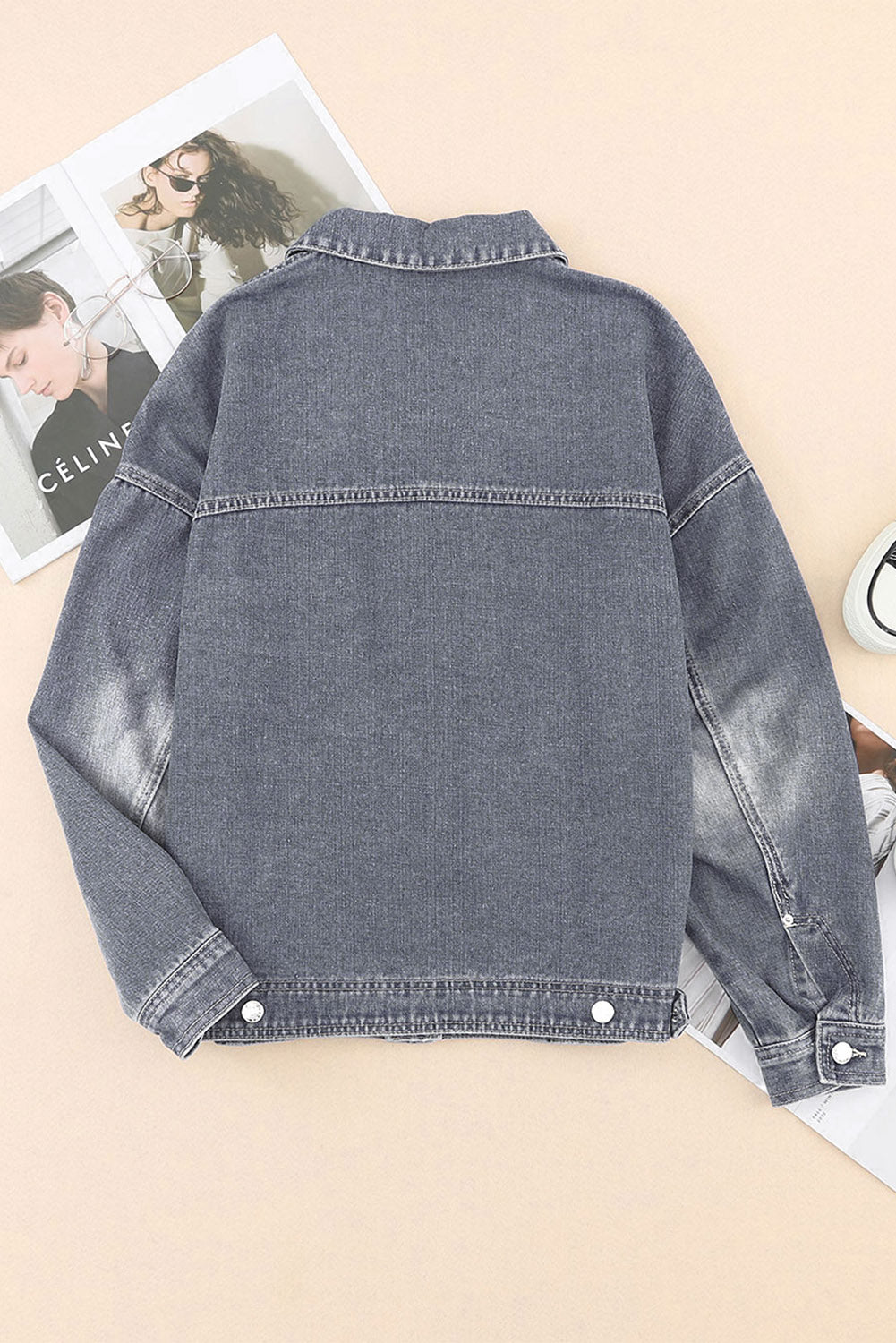 Long Sleeve Button-down Oversized Gray Denim Jean Jacket