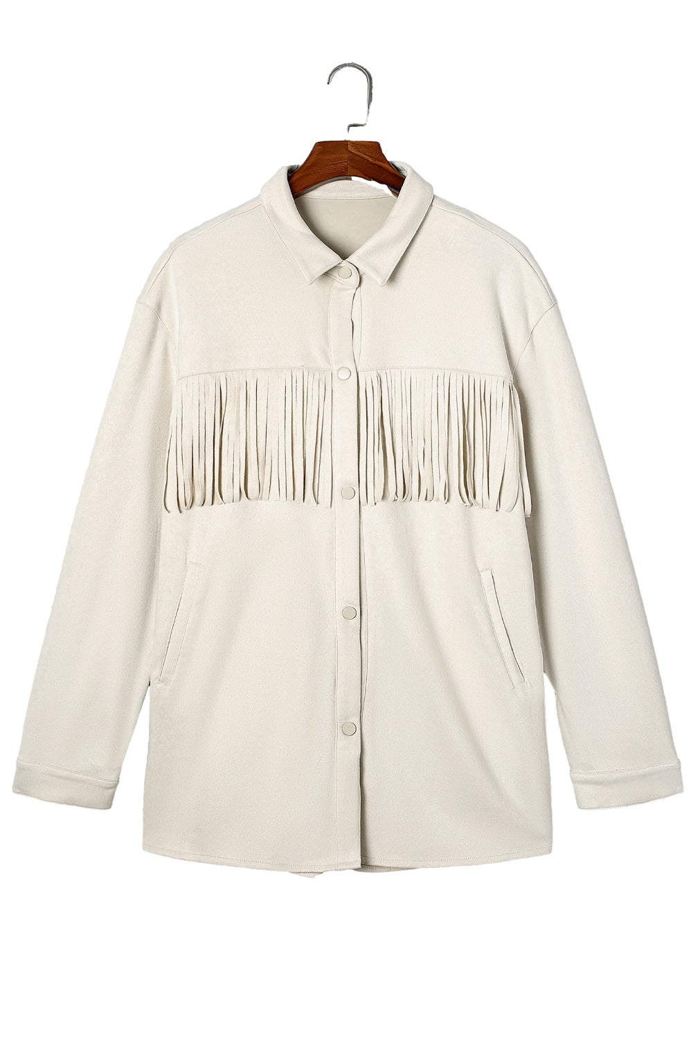 White Fringe Plus Size Suede Jacket Shacket