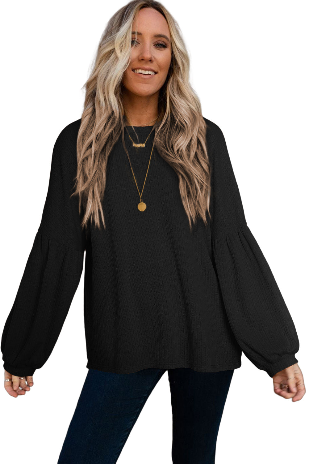 Long Sleeve Crew neck Black Top