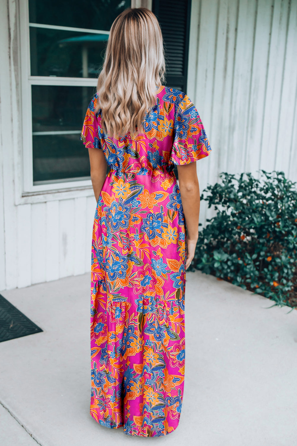 Short Sleeve Floral Print Maxi Dress