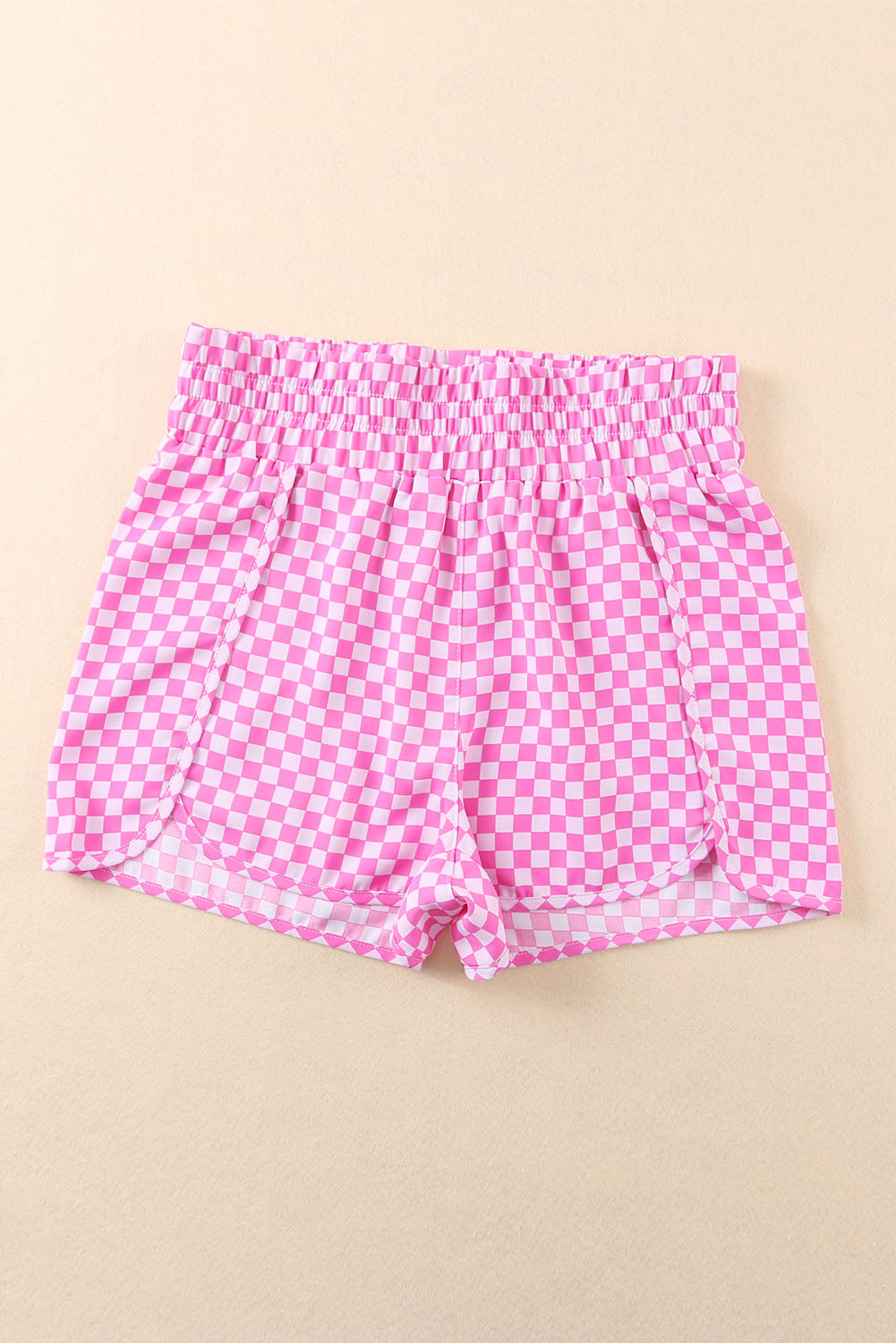 High Rise Elastic Waist Checkered Casual Shorts