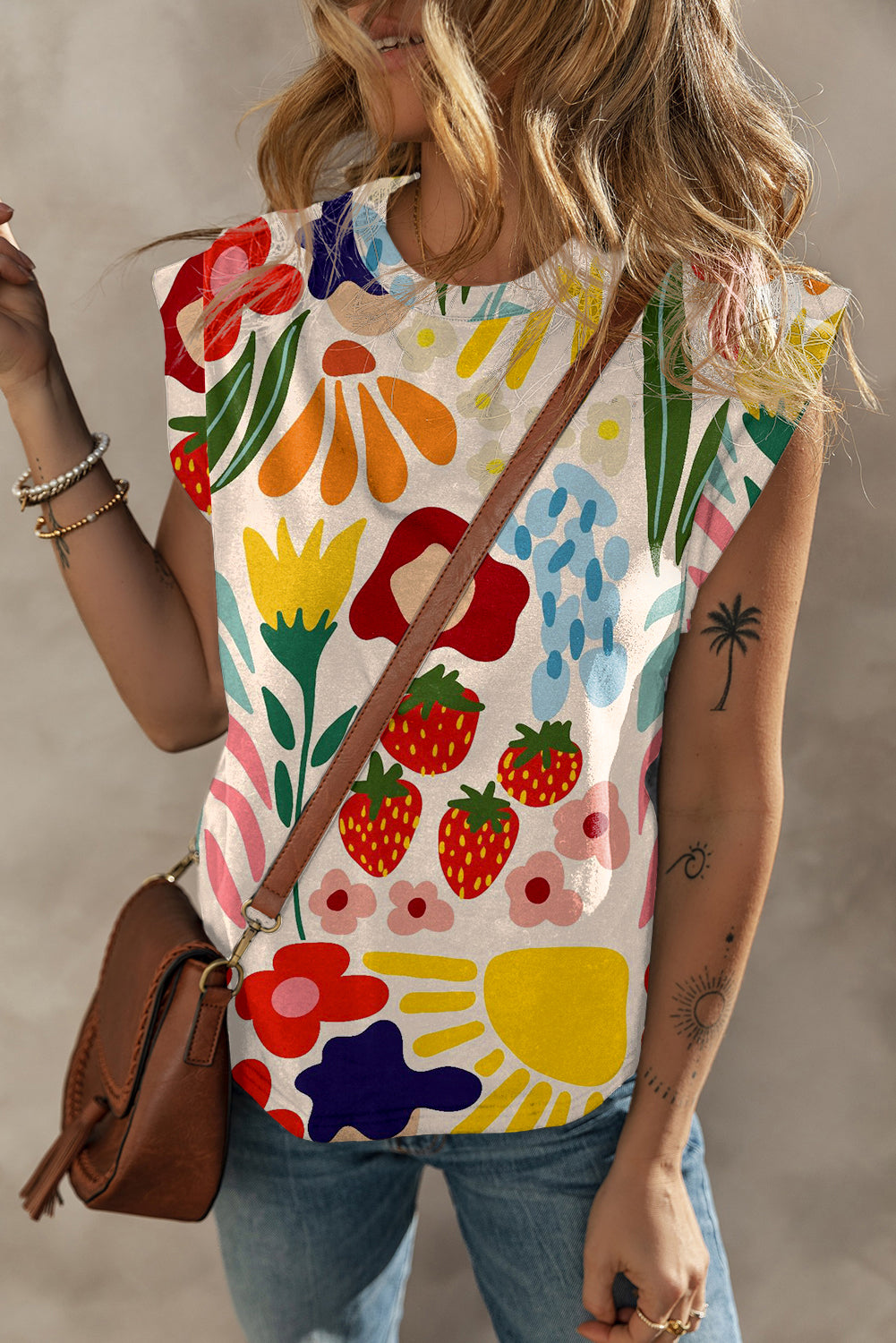 Cap Sleeve Floral Print Summer Top